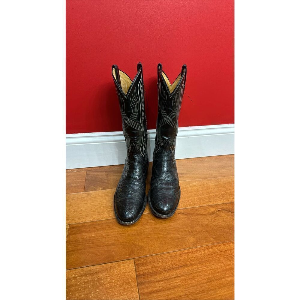 Tony Lama 13in Mens Midnight Black McCandles FQ Ostrich Cowboy‎ Boots 9.5